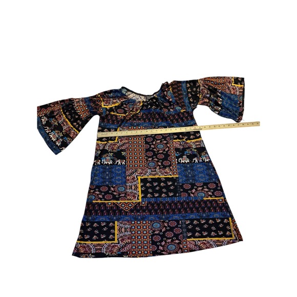 Bohemian Patchwork Bell Sleeve Mini Dress Women's Size XXL XXXL Elephant Print - Picture 3 of 5